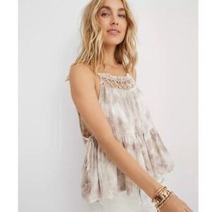 Aerie Open Tie Side Peplum Drop Waist Tank Top New with Tags White Pink Taupe